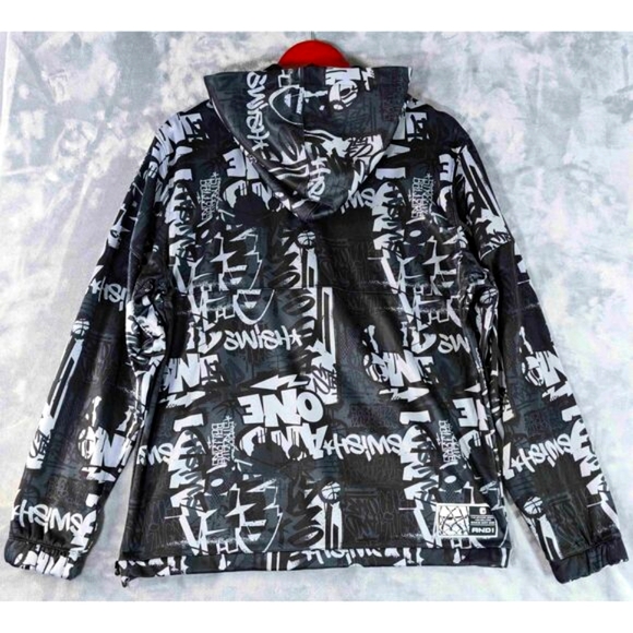 AND1 Black Grey Graffiti Full Zip Y2K Streetwear Hoodie Jacket Size Medium - Picture 2 of 13